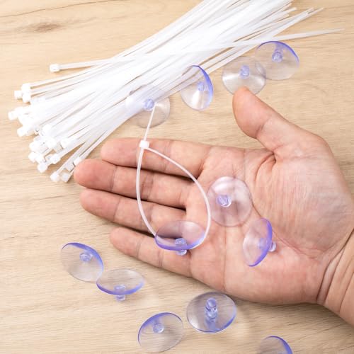 PAGOW 15 Pcs 3cm Aquarium Suction Cups with 30pcs Zip Ties, Suction Cup for Fish Tank Plants Binding Moss Shrimp Nest Landscape Fixation, Utility Sucker Pad Without Hooks for Kitchen Hanging - color: Clear (Set of 45), size: 1.18 inch