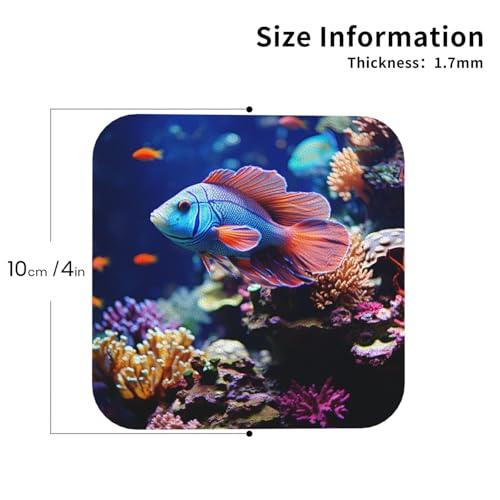 Drink Coasters Set of 4 Leather Coasters for Drinks Coral Reef Fish Aquarium Round Cup Mat Pad Easy Clean Bar Coasters Heat Resistant Funny Cup Coasters for Tabletop Protection,4 Inches - color: Square