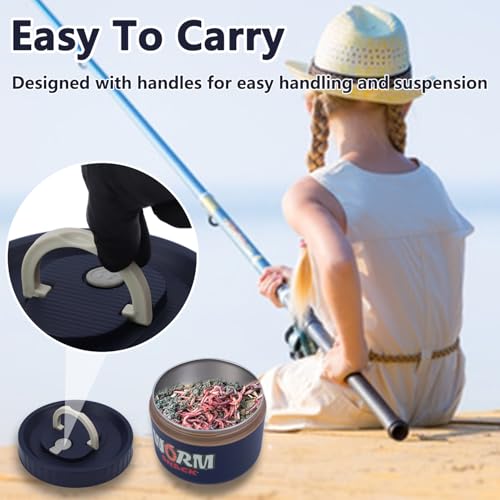 Fishing Bait Container, Insulated Stainless Steel, Live Bait Storage, Worm Storage Box, Nightcrawler Box, Bait Tank, Compact and Durable,Small and Portable, Keeps Bait Fresh and Alive - color: Blue