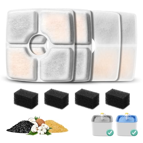 4 Pack Replacement Filters & Pre-Filter Sponges for 84oz/2.5L Automatic Pet Fountain, BFLICROY Cat Water Fountain Filter, Triple Filtration Pet Fountain Replacement Filters