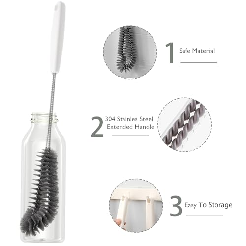 2-Pack 16 inches Long Handle Bottle Cleaning Brushes - Ideal for Coffee Glasses, Pots, Milk Cups, Mugs, Wine Bottles, and Baby Bottles (Black)