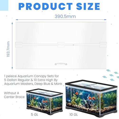 Sieral Aquarium Polycarbonate Canopy Set 15.37 x 7.63 x 0.12 Inch for 5 Gallon Without Center Brace Aquariums Cover Fish Tank Lid with a Hook Knife, Clear - color: Clear, size: 16 x 8 Inch