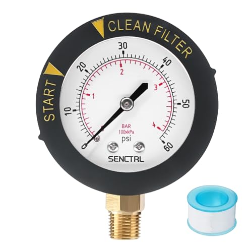 0-60 Psi Pool Filter Pressure Gauge, 2 inches Dial, 1/4 NPT Lower Mount, Stainless Steel Case, Waterproof, Clean Filter Indicator, for Swimming Water Pump Spa Aquarium Pressure Test