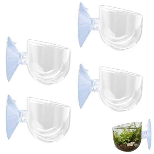4 Pack Aquarium Plant Holder with Hole, Fish Tank Aquatic Plant Pot Cup with Large Suction Cup, Clear Acrylic Aquarium Planter for Fish Tank Aquascape Decorations