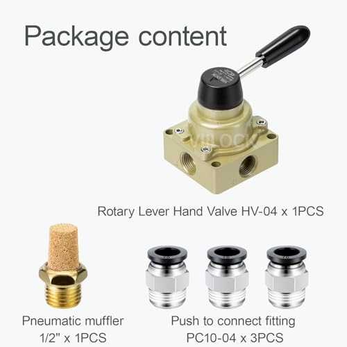 Rotary Lever Hand Valve HV-04, 3 Position 4 Way 1/2" NPT Pneumatic Manual Control Air Flow Valve (1/2" NPT) - style: 1/2" NPT