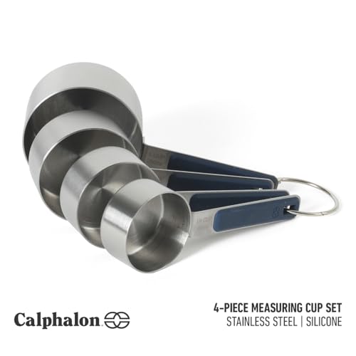 Calphalon Prime Measuring Cups, Kitchen Measurement Cup, 4-Piece Stainless Steel Kitchen Measuring Cup with Navy Silicone Handle Accurate, Durable for Dry and Liquid Ingredients - color: Navy Blue w/ Silicone (Prime - Measuring Cups), size: Measuring Cups