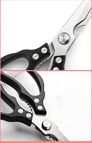 AWinjoy Heavy Duty Sharp Kitchen Scissors, Dishwasher Safe, Cooking Shears for Meat, Chicken, Fish, Poultry, Herb, Bread (Black) - color: Black