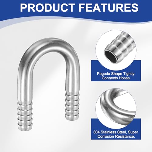 PATIKIL 9/16" (14mm) x 9/16" (14mm) Hose Barb Fittings, 1 Pcs 304 Stainless Steel U Shaped Joint Connector Barbed Fitting Metal Splicer - size: 9/16" (14mm)