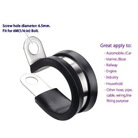 1/4 Fuel Line Tubing Mounting Clamps Stainless Steel 304 Cable Clamp Hardware Rubber Cushioned Insulated Metal Clamp Tube Holder for Tube Pipe or Wire Cord Installation Pack of 10 pcs - size: 1/4