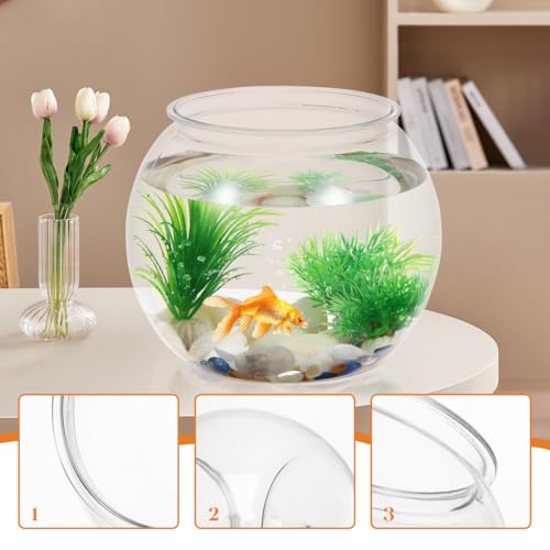 Totority Transparent Aquarium Tank 8.66 Inch Multi-Function Betta Fish Bowl Desktop Goldfish Tank Office Party Home Decor Durable Pet Material
