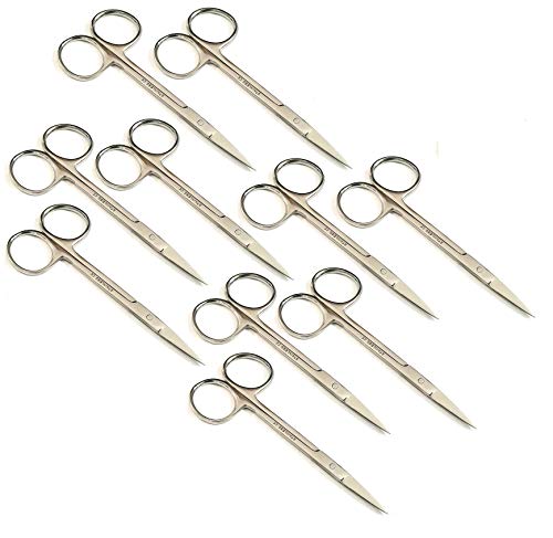 Iris Micro Dissecting Lab Sharp Scissors, 4.5" (11.43cm) Fine Point Straight, Stainless Steel (Pack of 10) - size: 4.5 Inch (Pack of 10)