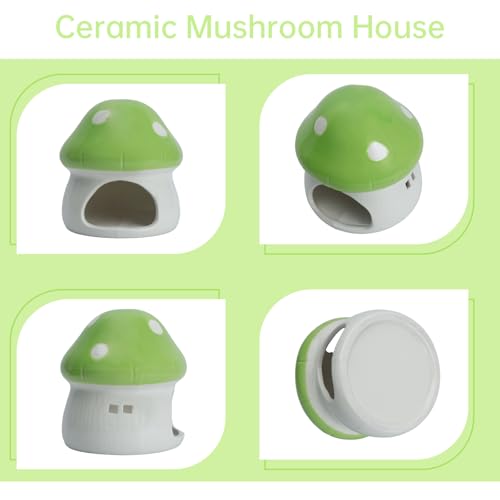 AnRui Ceramic Mushroom Aquarium Decor Cute Mini House Betta Fish Tank Accessories Decoration Hideaway Hideout Cave Ornament for Small Fish, Shrimp, Goldfish and Reptiles (Green, Large) - color: Green, size: Large