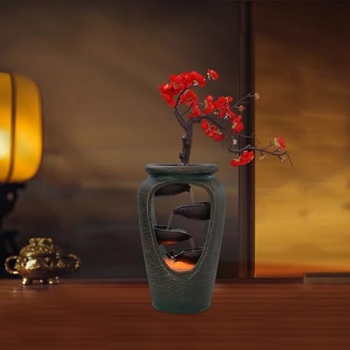 Indoor Waterfall Fountain, Plum Blossom Vase Style Bonsai Tabletop Decor with Humidifier and Multi-Color LED, for Dining Room, Living Room, Bedroom, Cafe, Office - size: G