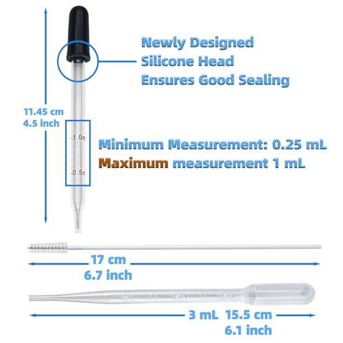 Zkupanx 6 PCS 1 mL Glass Eye Droppers with Clean Brush for Essential Oils, Lab, Health Care, Crafts - Glass Dropper, Eye Dropper, 1mL Pipettes Dropper, Medicine Dropper - size: 1mL Glass Dropper Kit