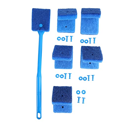 Tnfeeon Aquarium Scraper Double Sided Sponge Brush Cleaner Long Handle Fish Scrubber Sponge Scrubber Cleaner for Glass Aquariums and Home Kitchen 15.7 inches(Blue)
