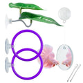 Betta Fish Toy Set: Betta Training Floating Mirror, Training/Feeding Ring, Spoon, and Resting Leaf. Promotes Exercise. Betta Toys, Resting & Feeding Kit, Purple - color: Purple