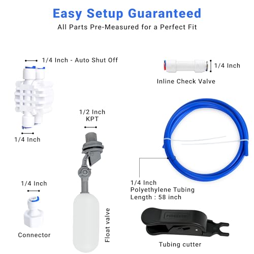 RO/DI Float Valve Kit for Reef Tank & Aquarium ATO – Auto Top Off System for Reverse Osmosis – Includes Shut-Off Valve, Float and check Valves, Tubing & Cutter