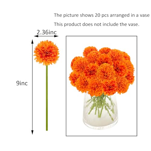 Kimura's Cabin 20Pcs Orange Chrysanthemums Artificial Flowers Silk Faux Mums with Stem Balls Flowers for Halloween Thanksgiving DIY Bouquets Arrangement Home Table Centerpieces Decor Vase Fillers - color: Orange Yellow