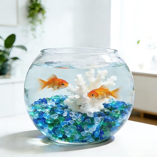 QYGL 0.55LB Green Mixed Clear Glass Pebbles, Tumbled Sea Glass Stones for Vase Fillers, Fish Tank Gravel, Aquarium Rocks, DIY Crafts, Plant Pots, Wedding & Home Decor, Transparent Glass Gemstones - color: Green Mixed