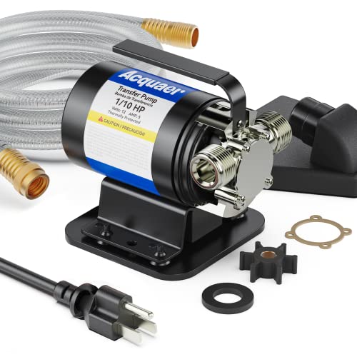 Acquaer Portable Electric Utility Water Transfer Pump 1/10 HP with Suction Hose Kit, Low Suction Water Removal for Water Beds, Pools, Rain Barrel, Aquariums, RV - style: 115V AC