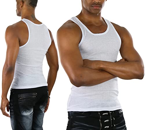 ToBeInStyle Men's Slim Fit Cotton Blend Solid Color Scoop Neck Tank Tops - color: 3-pack: White, size: Medium