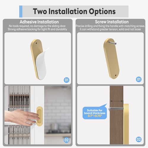2 Pack Self Stick Sliding Door Handles, Aluminum Alloy 4 Inch Self Adhesive Cabinet Knobs for Push-Pull Glass Barn Doors, Closets, Wardrobes, Windows (2, Champagne) - color: Champagne