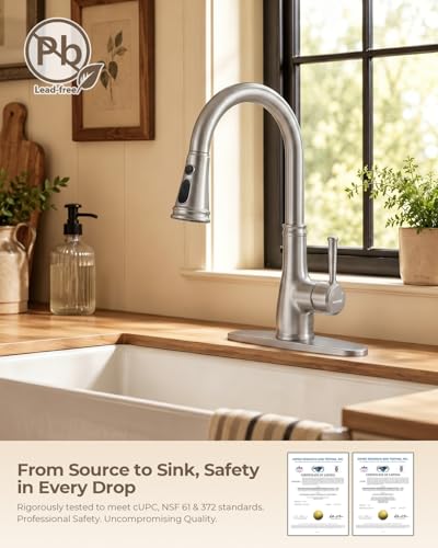 WEWE Vintage Kitchen Faucet with Pull Down Sprayer, Stainless Steel 1 or 3 Hole High Arc Single Handle Antique Sink Faucet for Classic Modern Ktichen, Brushed Nickel Bar & Prep Sinks - color: Brushed Nickel, style: Vintage