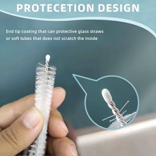 Cleaning Brushes for Reusable Drinking Straws, Set of 5, Long Wire Handle, Bottle and Straw Cleaner for Stanley Mug, Sippy Cup, Water Bottle and Tubes, Reusable and Flexible - color: white000001