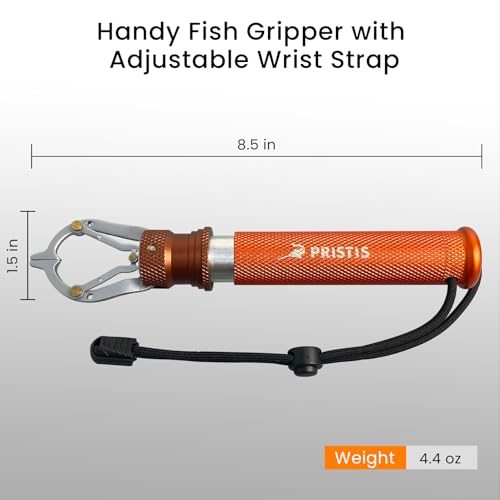 Pristis Metal Fishing Grabber, Locking Fish Lip Gripper with Lightweight Aviation Aluminum Handle, Heavy Duty Stainless Steel Grab Grip Tool Tackle, Rotating Hook Remover Holder Freshwater Saltwater