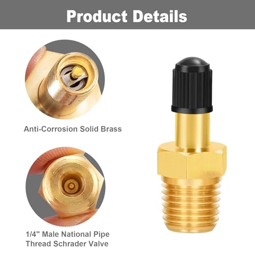GODESON 1/4" NPT Tank Valve, Anti-Corrosion Brass Schrader Valve with 1/4" Male NPT,Using with Air Compressor Tanks with Sealing Caps (Pack of 2) - style: 1/4"NPT(Pack of 2)