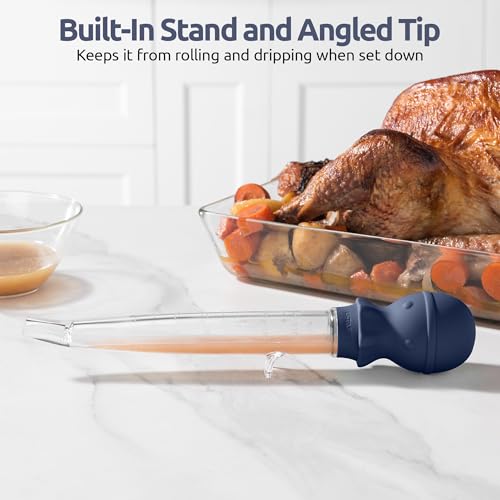 U-Taste 1.5oz Angled Turkey Baster - 228.2ºF Heat Resistant Food Grade Tritan and Silicone Large Octopus Bulb Baster Set with Cleaning Brush for Cooking Basting Meat Poultry Chicken (Midnight Blue) - color: Midnight Blue