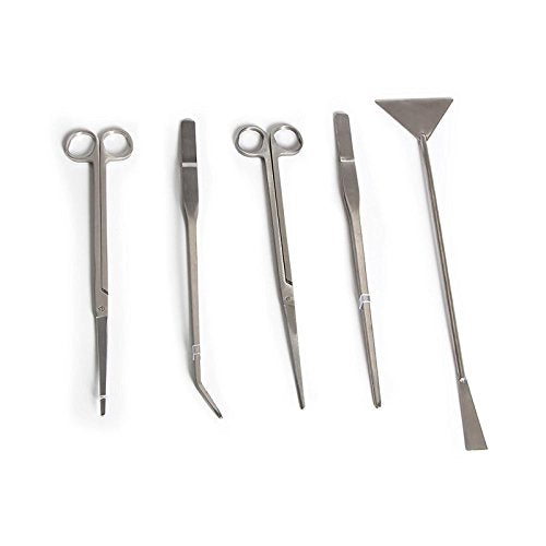 Stainless Steel Aquarium Aquascaping Kit 5 Tools Set Scissors Tweezers Spatula Tool