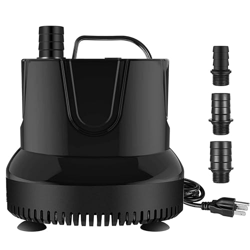 Simple Deluxe 800GPH 60W Bottom Suction Water Table Pump (3000L/H) with 3 Nozzles for Fish Tank, Pond, Aquarium, Hydroponics, Black - size: 800GPH-BOTM