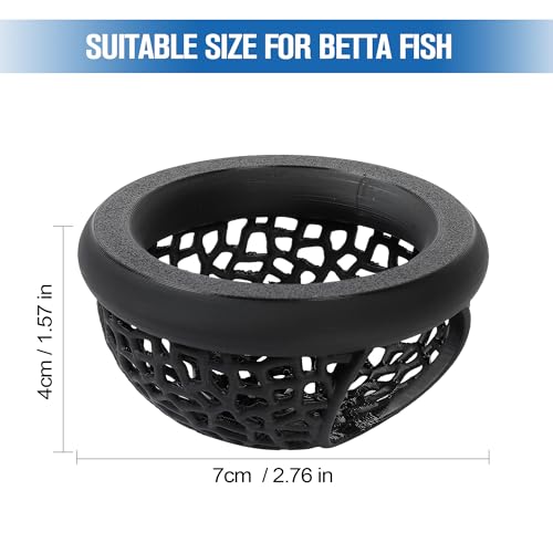 Black Floating Betta Hide & Shrimp Cave Aquarium Hammock, Feeding Ring & Resting Spot for Betta Fish, Shrimp & Small Fish (S) - Plastic Material