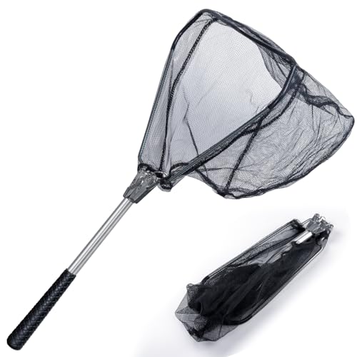 Neween Fishing Net, Foldable Collapsible Telescopic Fish Landing Net, Durable Nylon Material Mesh Landing Net for Easy Catching or Releasing for Trout - style: 21" Full Extended (Fixed Pole)