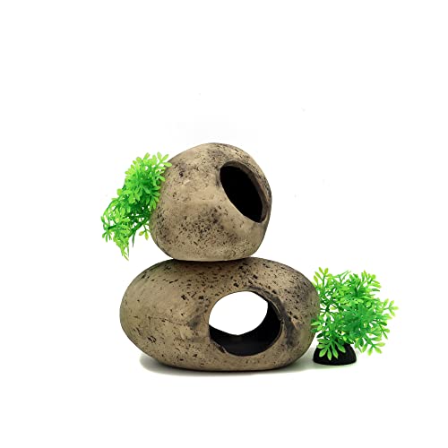 Stackable Aquarium Ceramic Decorations Rock Caves,Betta Fish Tank Decor Accessories,Hideaway for Shrimp Cichlid Hiding Breeding Spawning (Set of 2)