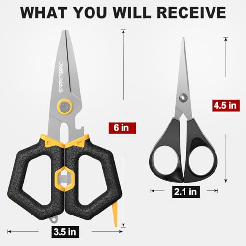 SNAIL TRAIL 2 Sets Fishing Braided Line Scissors, 6-inch & 4.5-inch Fishing Line Cutters Combo, Serrated Stainless Steel Fishing Shears for Saltwater, Fish Wire Cutters - color: Yellow-Black