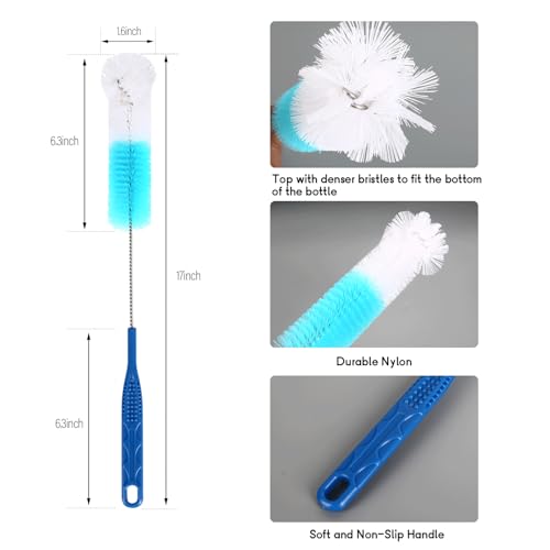 12 Pack Glass Tube Pipe Cleaner Set, 17 Inch Long Handle Nylon Brush for Neck Bottle, 8.2 Inch Various Diameter Tube Straw With Hook, 35 Inch Flexible Double Ended Hose Cleaner