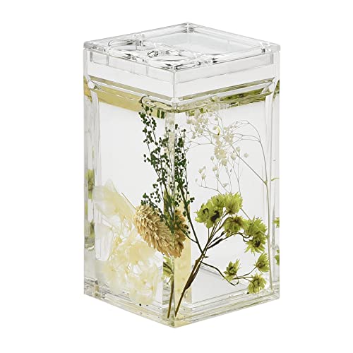 Locco Decor 4 Piece Acrylic Liquid 4D Floating Motion Bathroom Vanity Accessory Set Garden Botanic Green Plants Toothbrush Holder, Tumbler, Soap Dispenser, Soap Dish - size: 4-piece, style: Green Plants