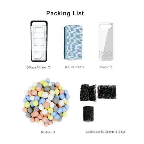 2 Pack Aquarium Filter Media, Including 8D Pad, Pre-Filter Sponge, Bio Sponge, Bio Balls, for Small Filter