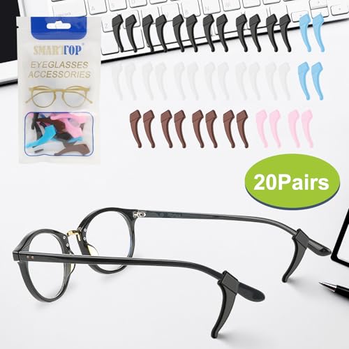 SMARTTOP 20 paris Anti-Slip Eyeglass Ear Grips Hook, Comfortable Silicone Elastic Eyeglasses Temple Tips Sleeve Retainer-For Eyeglasses Sunglasses Spectacles Glasses (5Color) - color: Black+white+brown+blue+pink