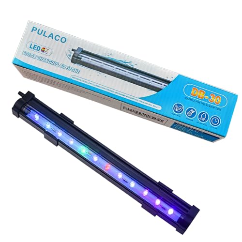 PULACO 2W Aquarium Fish Tank Air Stone with Automatic Color Changing LED Light (Length -10" for Small Fish Tank) for Aquarium Air Pump