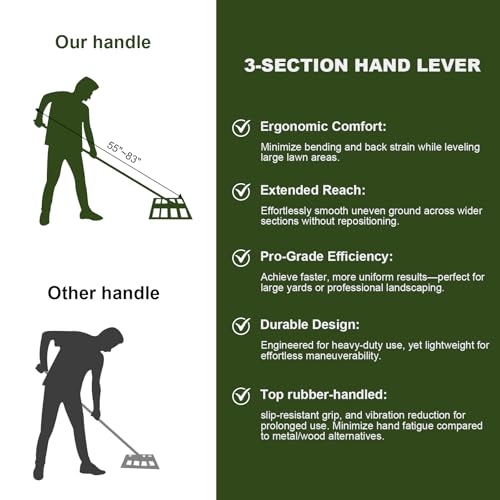Lawn Leveling Rake for Yard Soil with 7 Feet Adjustable Handle Lawn Leveler, Heavy Duty Yard Leveling Rake Tool Anti-Flip for Soil Golf Courses/Yard Rakes for Lawns (30"x10" rake) - size: 30"x10" rake