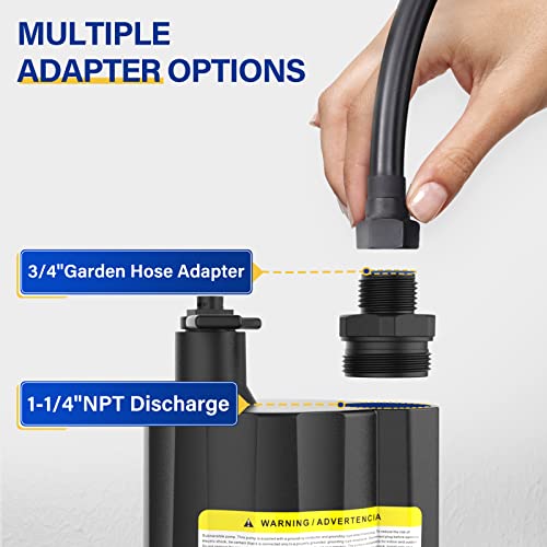 Acquaer Submersible Water Pump 1/6 HP Sump Pump Thermoplastic Utility Pump Small Electric Water Pump 1750GPH Water Remove for Basement Hot Tubs Garden Pool Cover Draining with 10 ft Cord - color: Gery