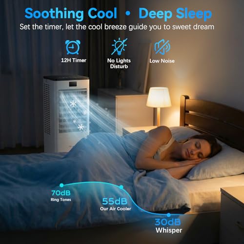 Portable Air Conditioners,3-in-1 Evaporative Air Cooler,4 Modes 3 Speeds Blow Cold Air, 120°Oscillation, LED Display, 12H Timer, Windowless Portable AC w/ 8L Tank & Remote for Home Bedroom Office