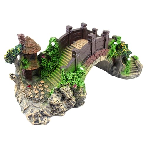 Totority Fish Tank Decor Arch-Bridge with Grass for Aquarium Landscaping Decoration