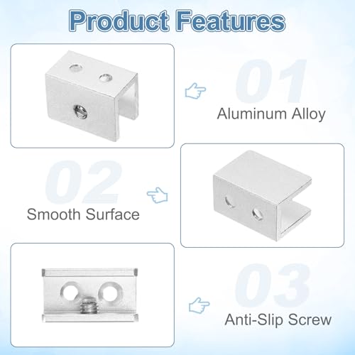 uxcell 4Pcs Glass Shelf Brackets, for 8-10mm Square Shape Glass Combination Fixing Mirror Bracket, Aluminum Alloy Clip Clamp with Screws for Glass/Wood Display Cabinet, Silver Tone - color: Silver Tone, size: 8-10mm