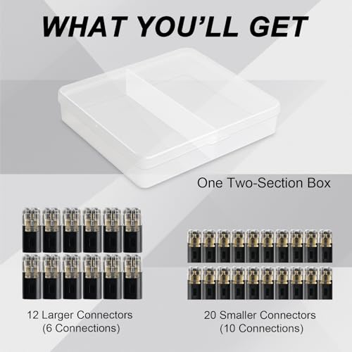 Wire Connectors Kit, Double Wire Plug in Connector, Low Voltage Wire Connector Push-in for Led Light Strip, Quick Connect, Solderless, No Strip, Fits 16 Gauge, 18 Gauge and More for DIY & Repair
