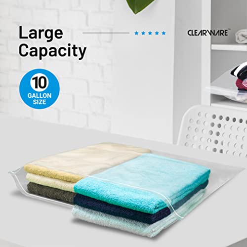 15 Count - Large Storage Bags With Zipper Top, 10 Gallon Size 24" x 24", Extra Large Plastic, For Clothes, Travel, Moving, BPA-Free, Heavy Duty 3-Mil Thick