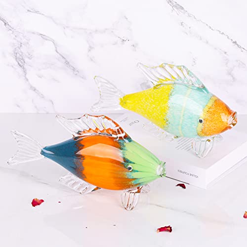 LCCCK Large Glass Fish Statue, Hand Blown Glass Sea Life Figurines, Coastal Decor for Home,Tropical Fish Ornaments Collectible Figurines, Coffee Table, Shelf, Office, Bathroom Decoration Nautical Art - color: E/2